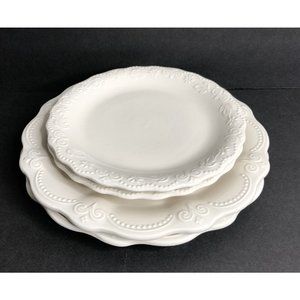 2 Pioneer Woman Toni Linen Dinner Plates & 2 Salad Plates White Cream Floral